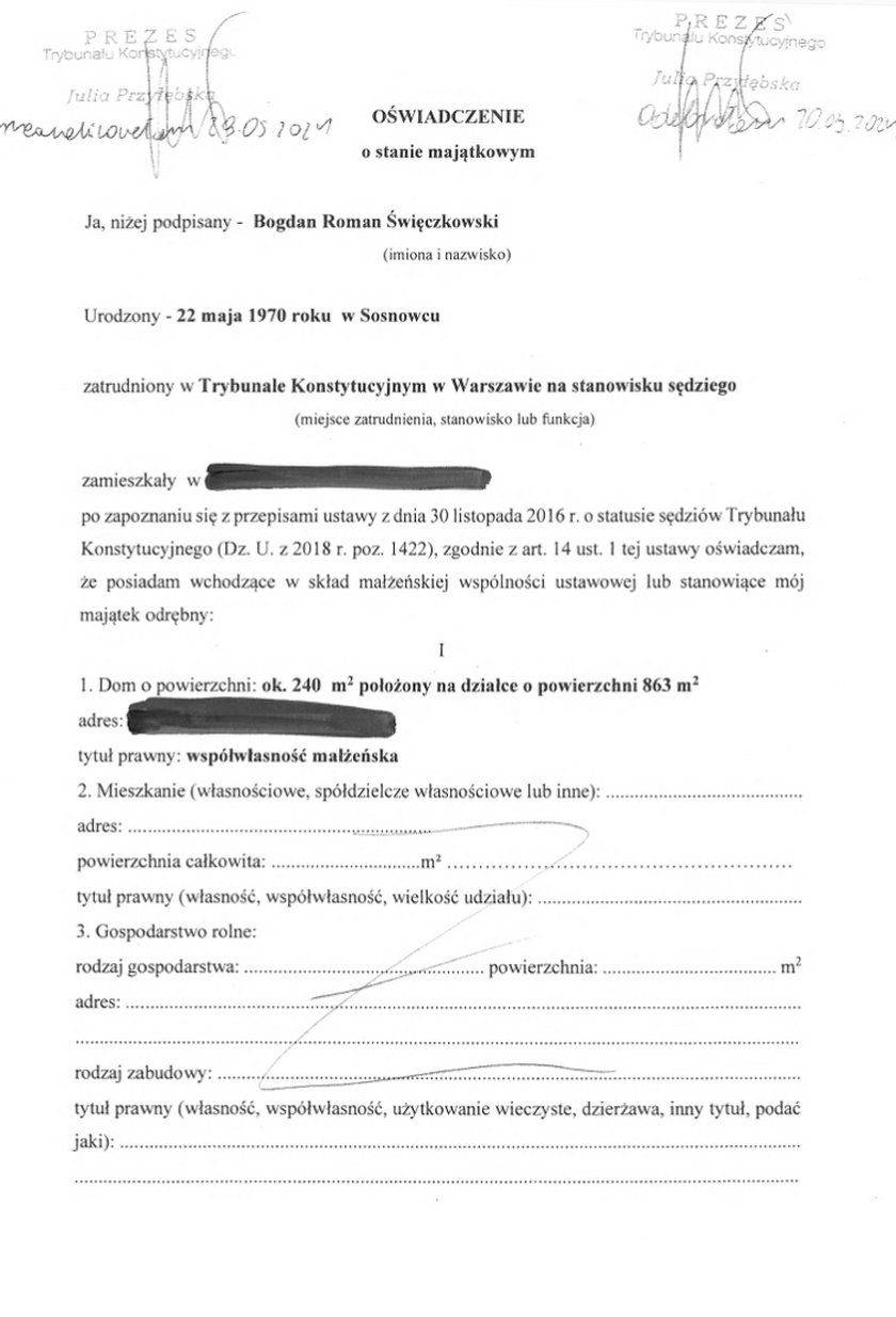 Oświadczenie majątkowe Bogdana Święczkowskiego.
