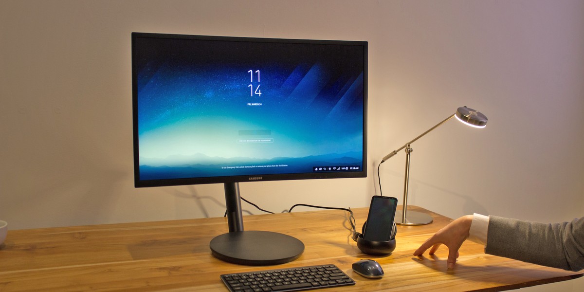 Samsung Dex is a dock that lets you turn a Galaxy S8 phone into something like an Android-powered desktop PC.