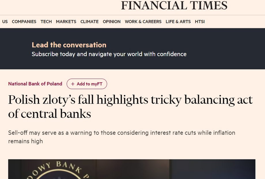 Materiał o złotym na stronie "Financial Timesa"