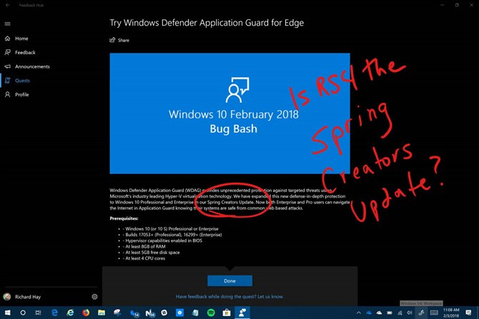 Windows 10 Spring Crestors Update dostrzeżone w zadaniu z Bug Bash