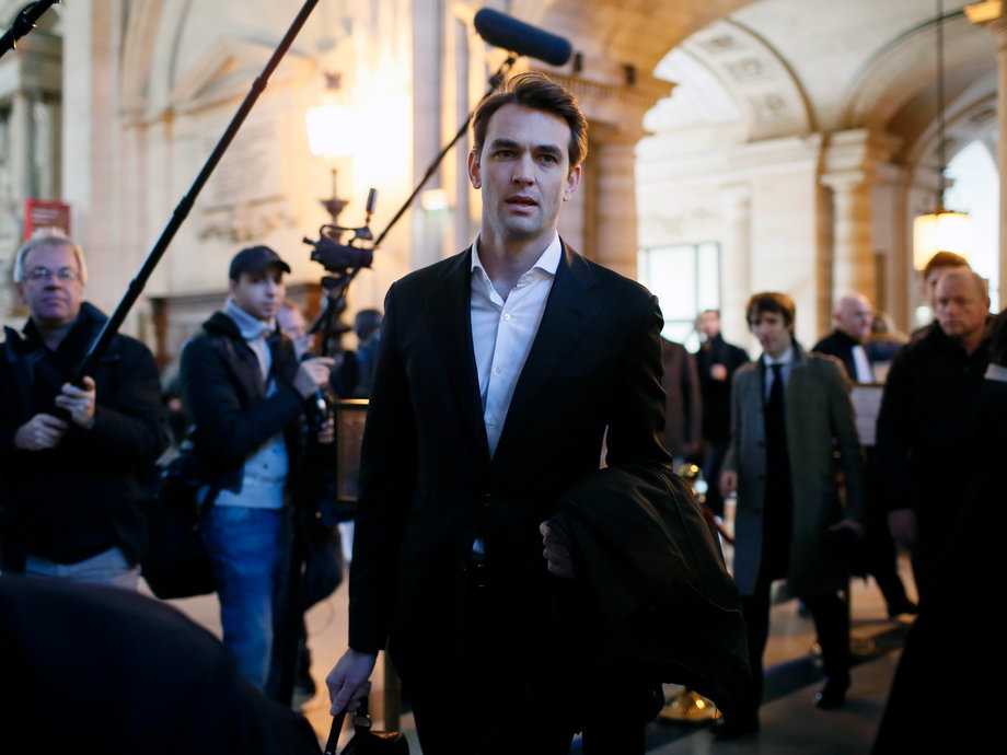 Thibaud Simphal, manager of Uber France, arrives at the courthouse as the executive from the California-based Uber faces trial in Paris, France, February 11, 2016.