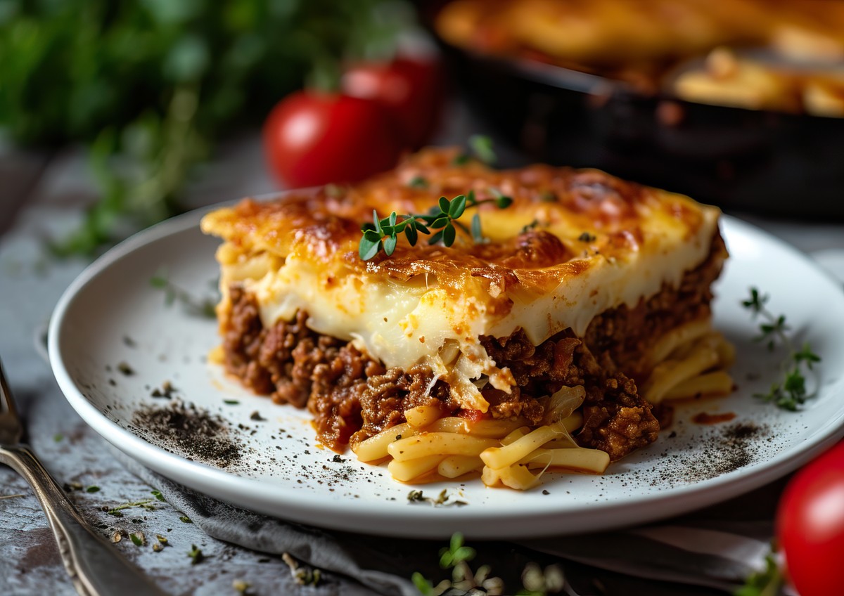 Pastitsio - grecka zapiekanka z mięsem i makaronem - to przepyszne danie obiadowe