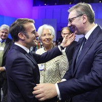 Emanuel Makron, Kristin Lagard i Aleksandar Vučić u Davosu