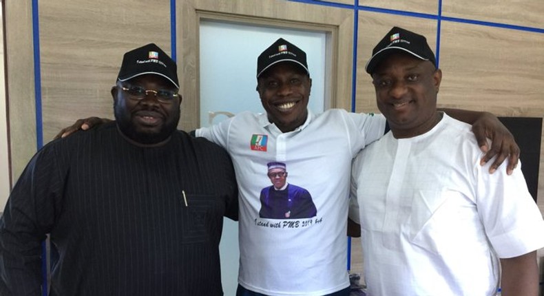 L-R: Director of Logistics, PMB Campaign Organisation, Nasiru Danu; Olujonwo Obansanjo; and PMB Campaign Organisation spokesperson, Festus Keyamo