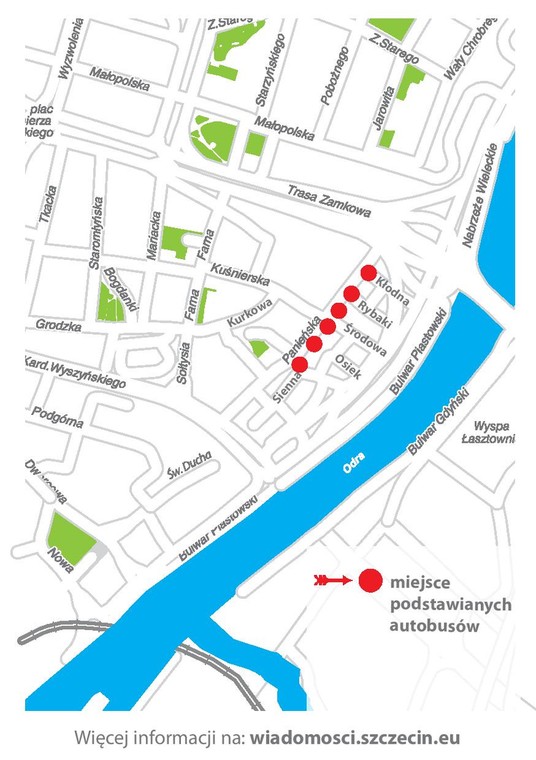 Mapa podstawienia autobusów podczas ewakuacji