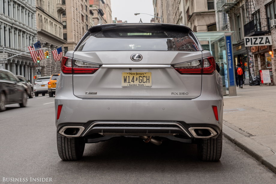 The dual exhaust is a sign of the crossover's sporting spirit, and on balance the rear end of the RX 350 shows the Lexus' best, er ... face.