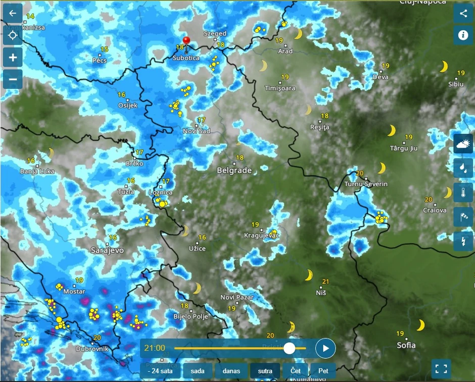 Vremenski radar za sredu u 21 sat