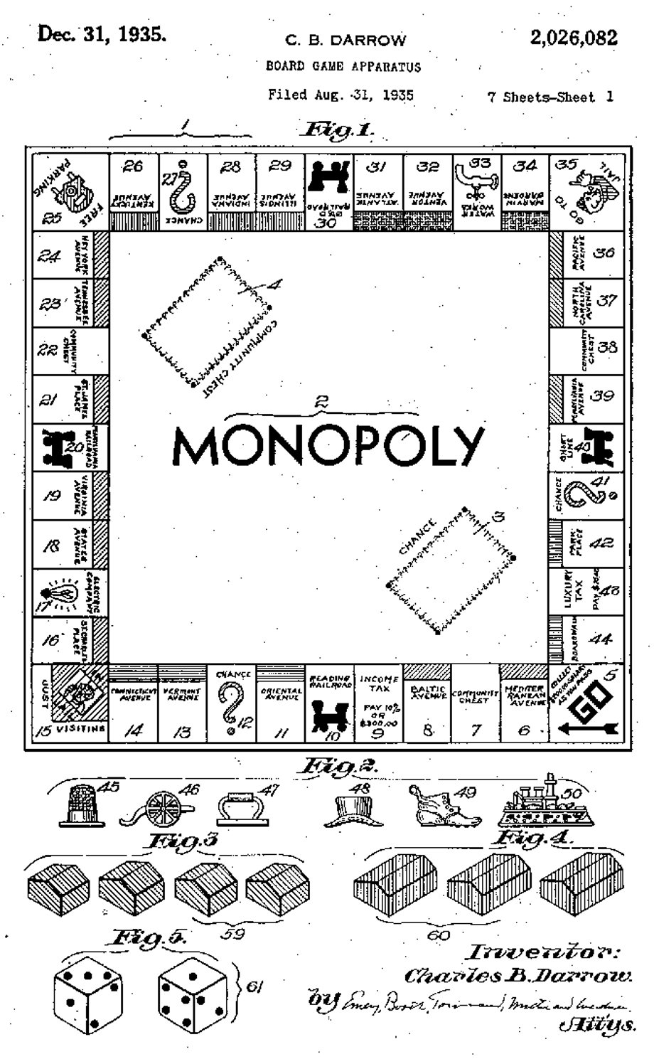 Oryginalna opatentowana plansza Monopoly z 1935 roku