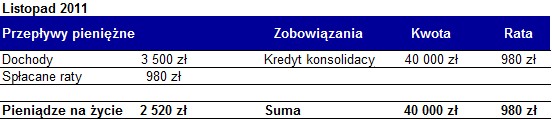 Pętla zadłużenia - przepływy pieniężne listopad 2011