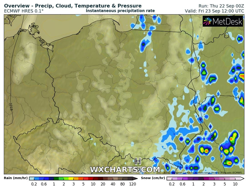 W piątek przelotnie popada tylko na wschodzie Polski