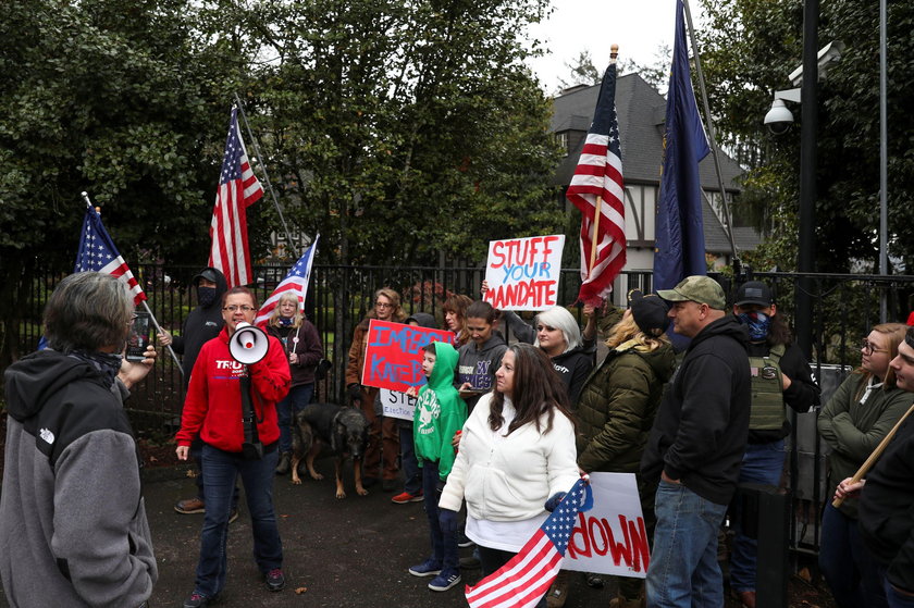 Supporters of U.S. President Donald Trump protest in Salem