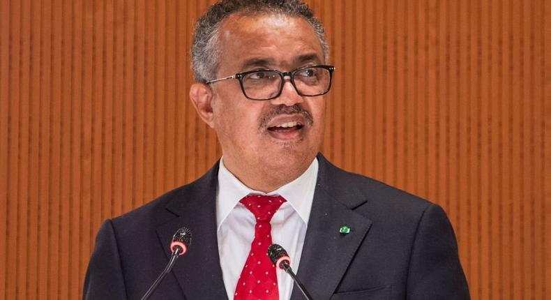 World Health Organisation (WHO) Director-General Tedros Adhanom Ghebreyesus delivers a speech on the opening day of 75th World Health Assembly of the World Health Organisation (WHO) in Geneva on May 22, 2022. (Photo by JEAN-GUY PYTHON/AFP via Getty Images)