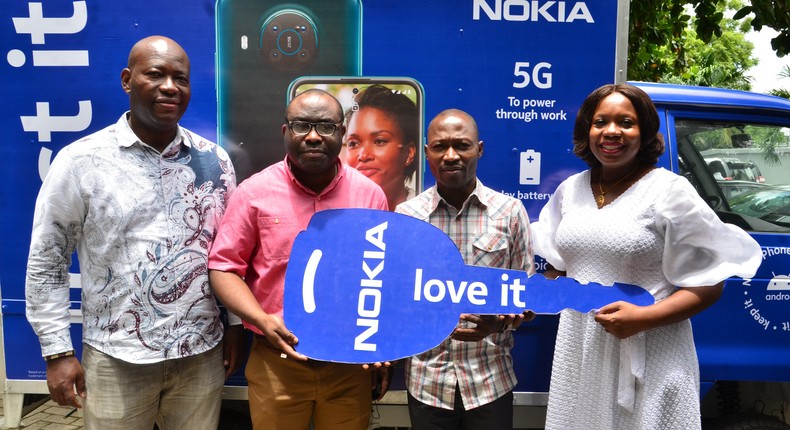 L-R: Senior Business Manager (West Africa), HMD Mobile Nigeria Limited, Emmanuel Ossai; Head, Sales & Marketing, Slot System, Jonathan Uzomba; Head, General Merchandise & Procurement, Joshua Ogunde and Coordinating Managing Director, TD Africa, Chimere Chioma during the presentation of trucks and delivery bikes to customers by HMD Mobile Nigeria Limited in Lagos last week.