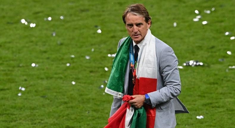 Mancini celebrates Italy's Euro 2020 win Creator: FACUNDO ARRIZABALAGA