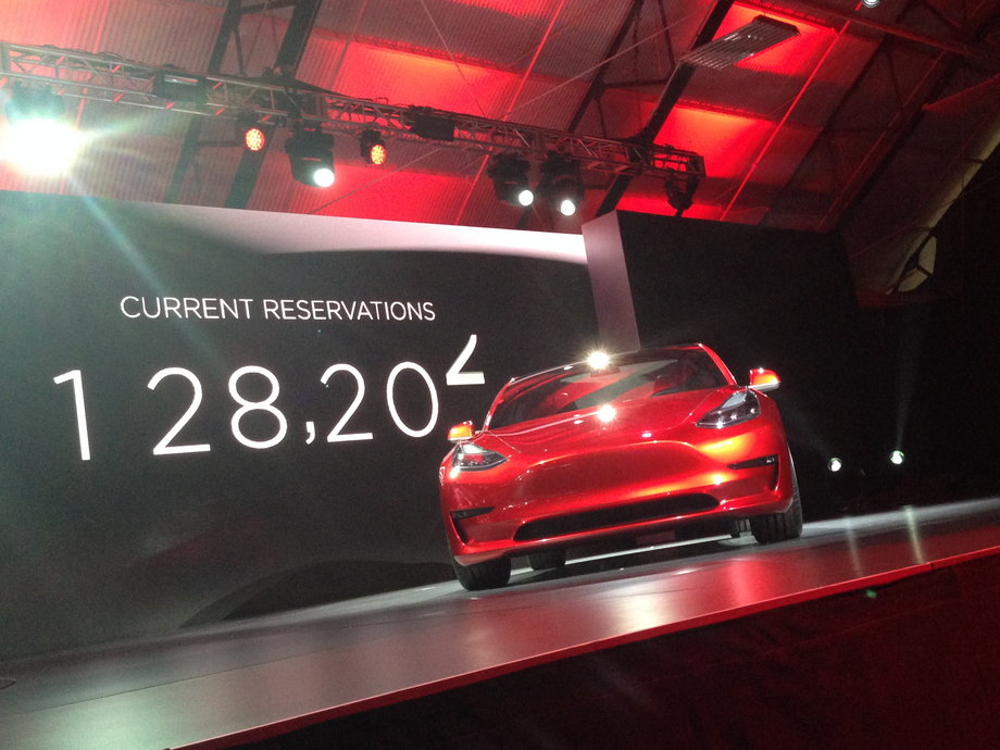 The Model 3 at its unveiling in California.