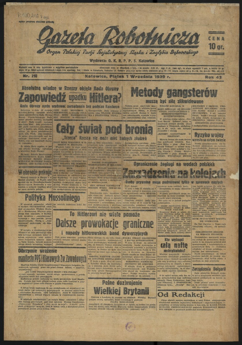 Tak gazety informowały o rozpoczęciu II Wojny Światowej