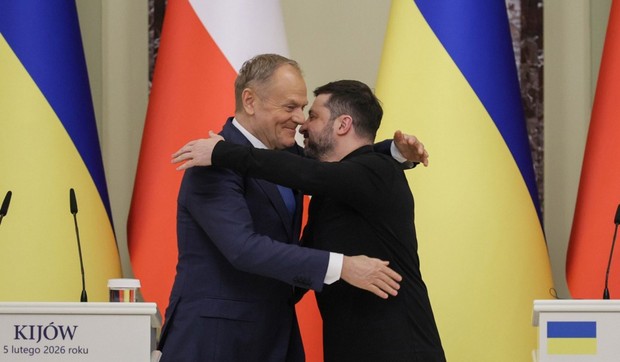 Donald Tusk i Volodimir Zelenski na konferenciji u Kijevu nakon sastanka 5. februara