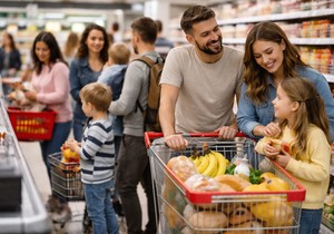 Roditelji sa decom u supermarketu