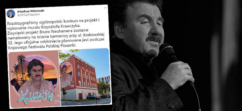 Krzysztof Krawczyk jak Pablo Escobar na muralu w Opolu. Odsłonięcie jeszcze przed festiwalem