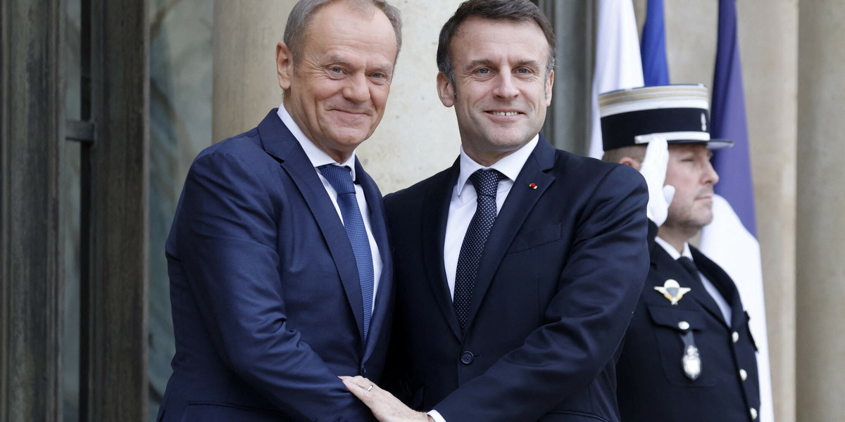 Premier Donald Tusk i prezydent Francji Emmanuel Macron
