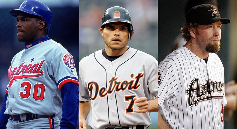 Baseball's 2017 Hall of Fame class: Tim Raines (left), Ivan Rodriguez (center), and Jeff Bagwell.