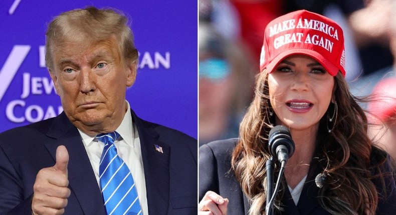 Former President Donald Trump (left) and South Dakota Gov. Kristi Noem (right).Ethan Miller via Getty Images; Kamil Krzaczynski/AFP via Getty Images