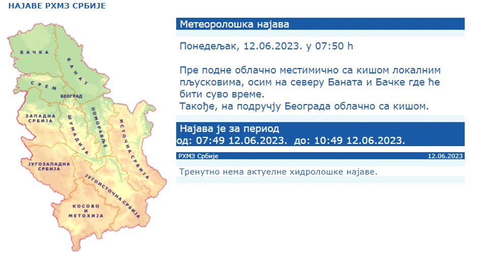Vremenska najava RHMZ
