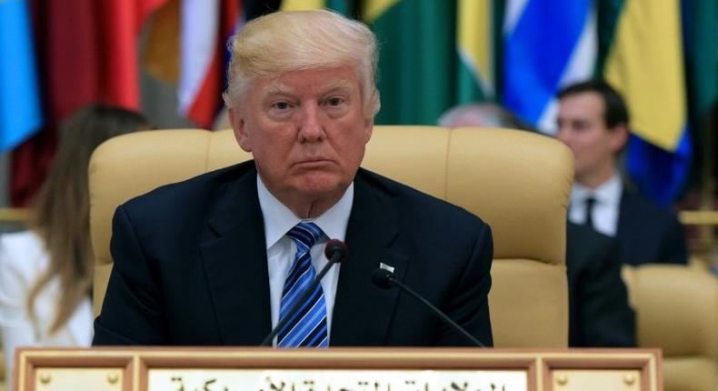 US President Donald Trump is seated during the Arabic Islamic American Summit at the King Abdulaziz Conference Center in Riyadh on May 21, 2017