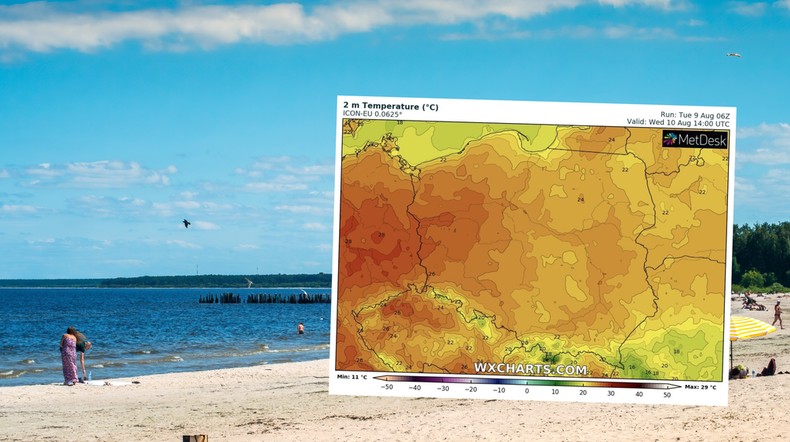 Środa będzie ciepła i na ogół pogodna (mapa: wxcharts.com)