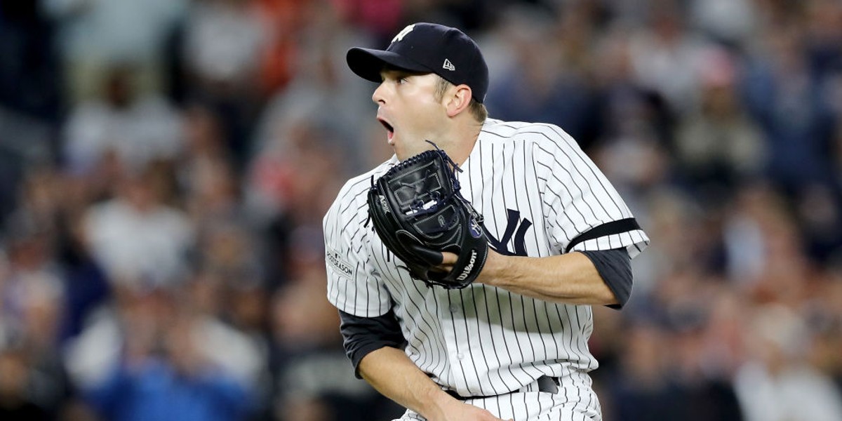 David Robertson reacts to Gray Sanchez being hit in the groin.