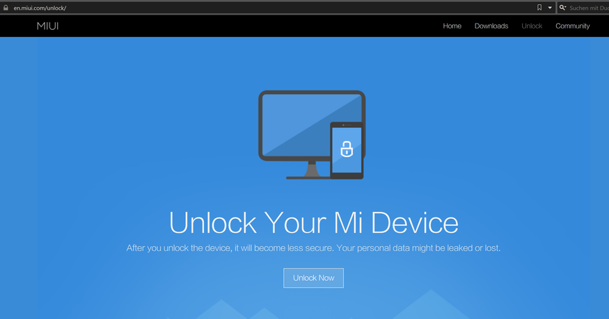 Xiaomi liefert den notwendigen Unlock-Code über seine MIUI-Webseite. 