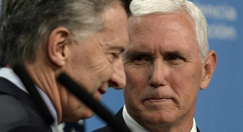 US Vice President Mike Pence (R), seen here in Buenos Aires with Argentina's President Mauricio Macri, heard warnings that force is not the way to deal with the crisis in Venezuela