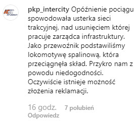 Oświadczenie PKP na Instagramie