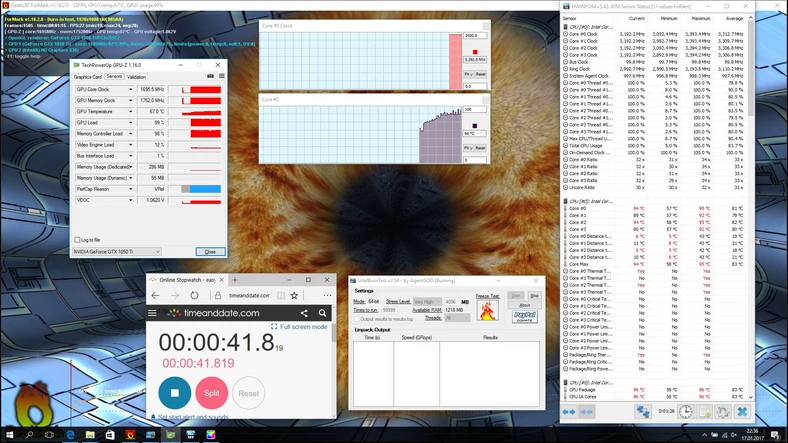 Taktowanie CPU i GPU po kilku sekundach obciążenia – 3192 MHz i 1695 MHz