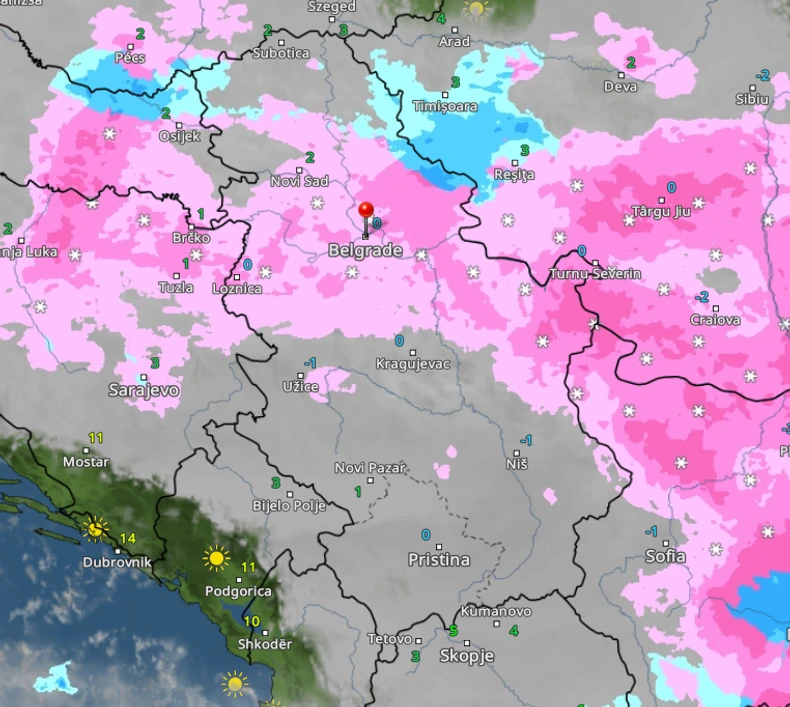 Kretanje padavina u Srbiji u 15 časova 