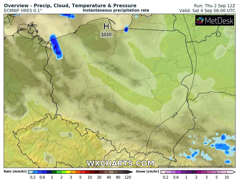 W nocy opadów w większości kraju nie prognozujemy