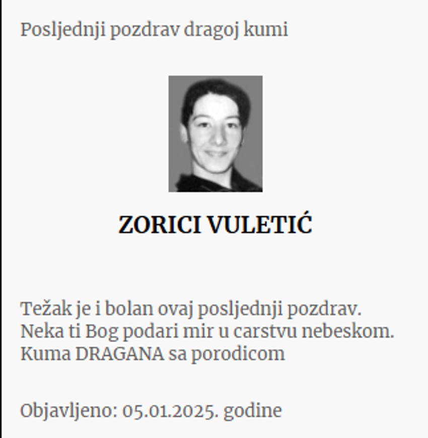 Umrlice Zorici Vuletić