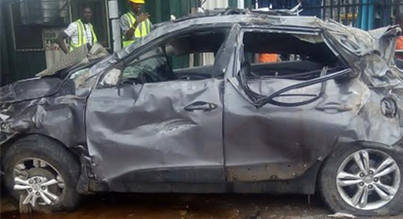 The damaged get-away car