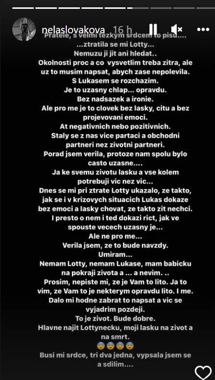 Nela vysvetlila rozchod na sociálnej sieti.