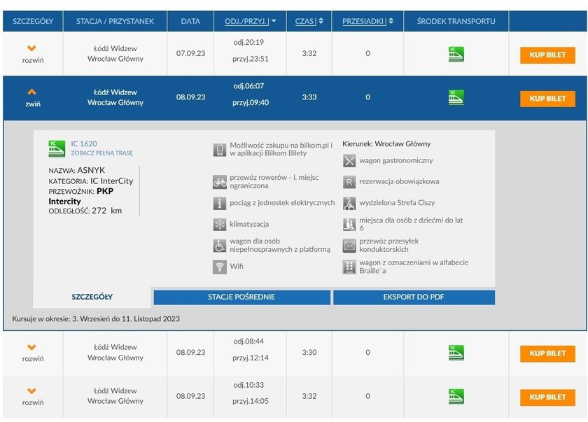 Takie opcje mają pasażerowie na stronie rozklad-pkp.pl