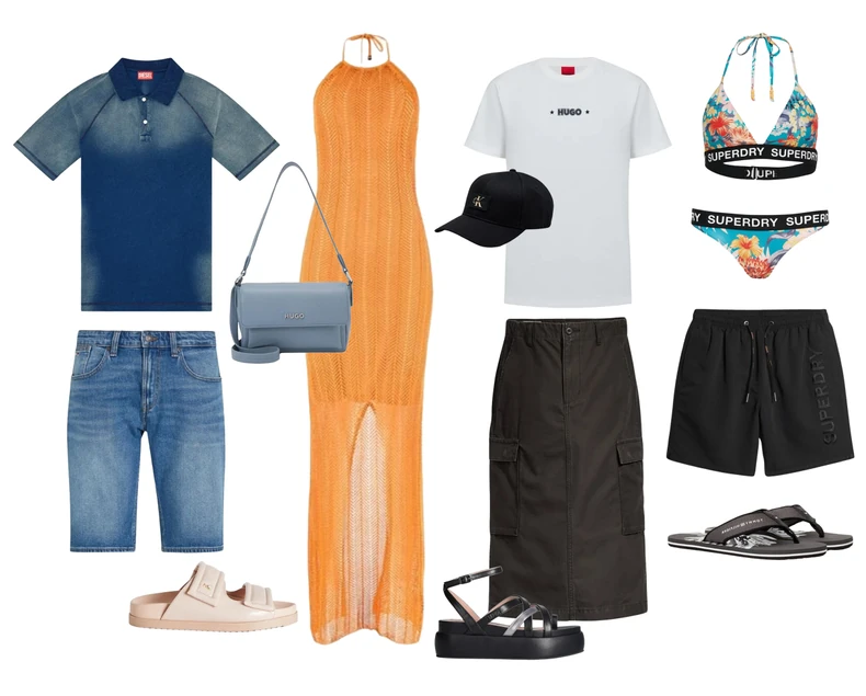 Diesel muška majica, Tommy Hilfiger muške bermude, Hugo torbica, Patrizia Pepe ženske papuče, Guess haljina, Levi’s suknja, Hugo ženska majica, Calvin Klein kačket, Superdry šorts za kupanje, Superdry kupaći kostim (gornji i donji deo),Tommy Hilfiger japanke, Liu Jo sandale