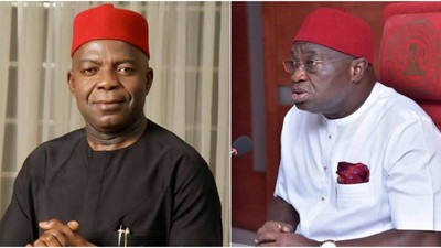 Abia State Governor, Alex Otti and his predecessor, Dr Okezie Ikpeazu.