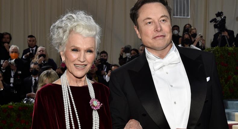 Maye Musk, left, and Elon Musk attend The Metropolitan Museum of Art's Costume Institute benefit gala celebrating the opening of the In America: An Anthology of Fashion exhibition on Monday, May 2, 2022, in New York.