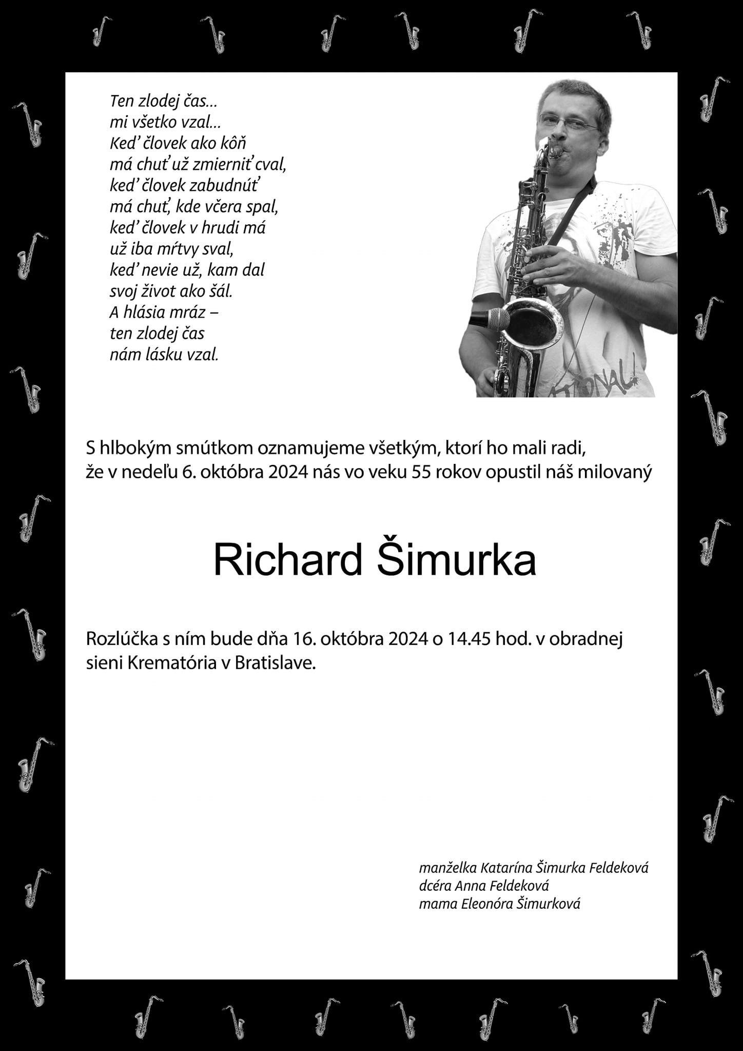 Richard Šimurka skonal nečakane na zlyhanie srdca.