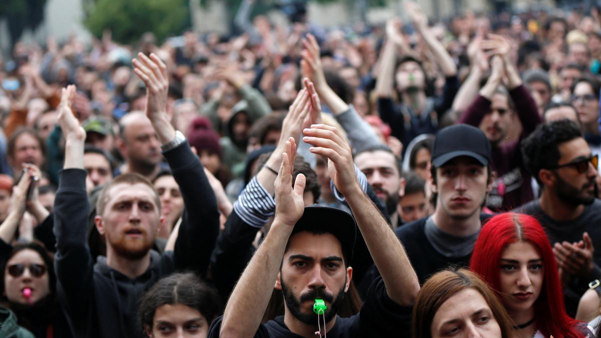 Protesters attend a rally against the Georgian authorities' anti-drug policy in Tbilisi