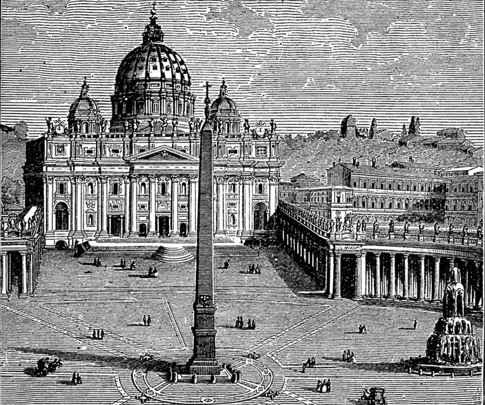 W 1586 r. na polecenie papieża obelisk przeniesiono na środek placu św. Piotra