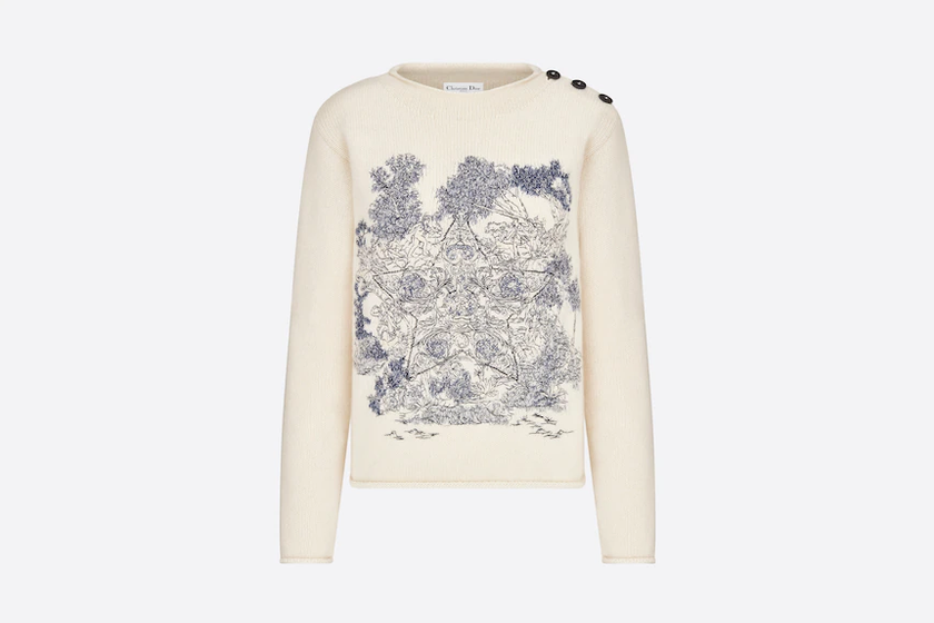 Pull 100% cachemire à motif avec boutons ancre de marine «Christian Dior» de Dior, 2150 francs.