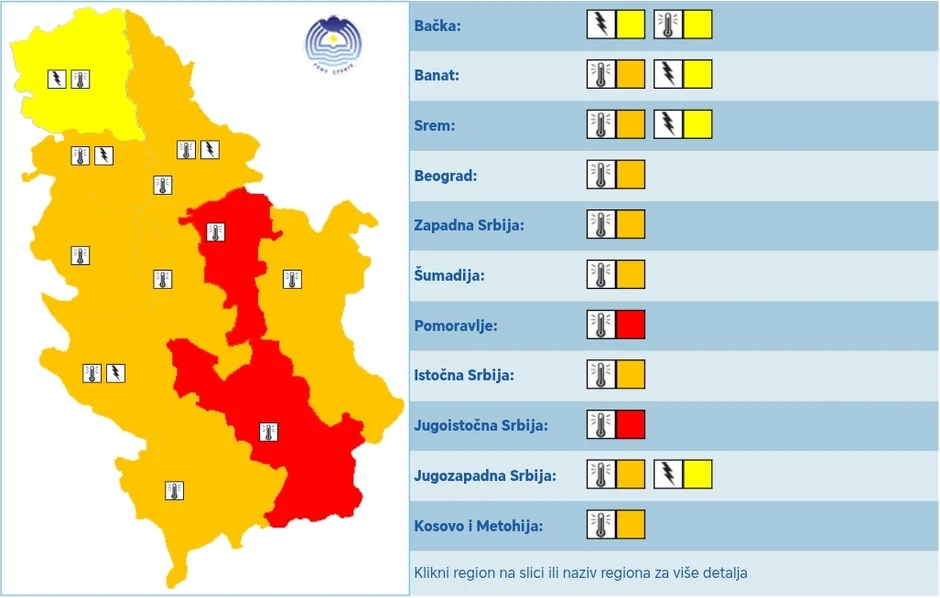 Meteoalarm za četvrtak, 21. avgust