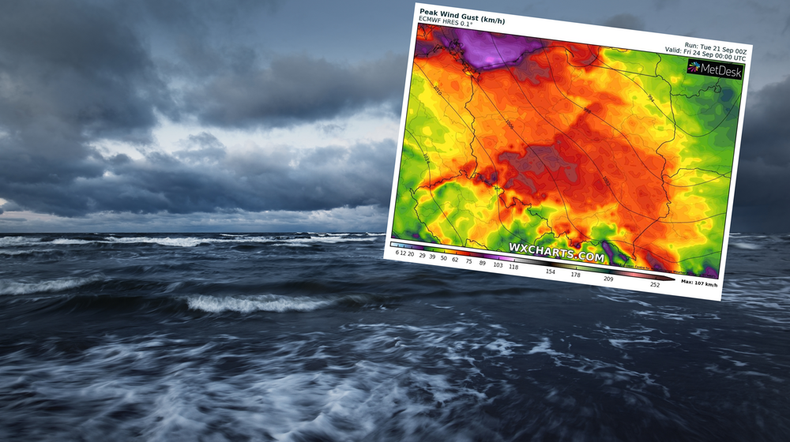 Nad morzem wiatr może osiągać w porywach 100 km na godz.