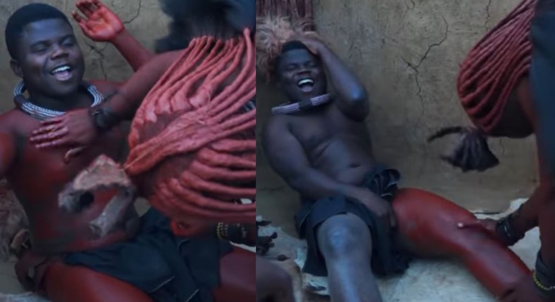 Ghanaian vlogger screams as woman attends to him at Himba where visitors are welcomed with sex